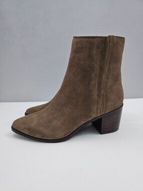 Blondo Brenna Waterproof Ankle Boot Pointed Toe Women 9.5 Taupe Suede Block Heel